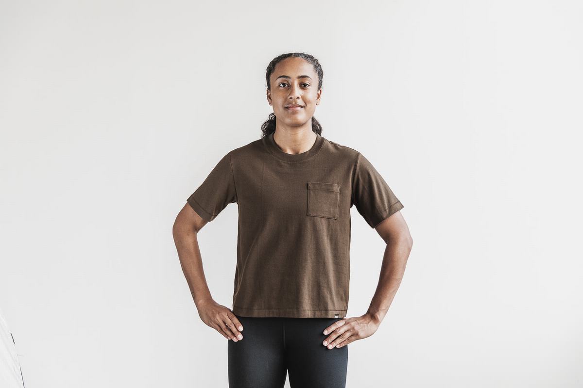 Nobull Heavyweight Pocket Boxy Women\'s T Shirts Chocolate | Australia (LV7816)